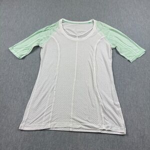 Lululemon Top Womens 4 White Green Run Turn‎ It Up Tee Short Sleeve Sheer W3942S